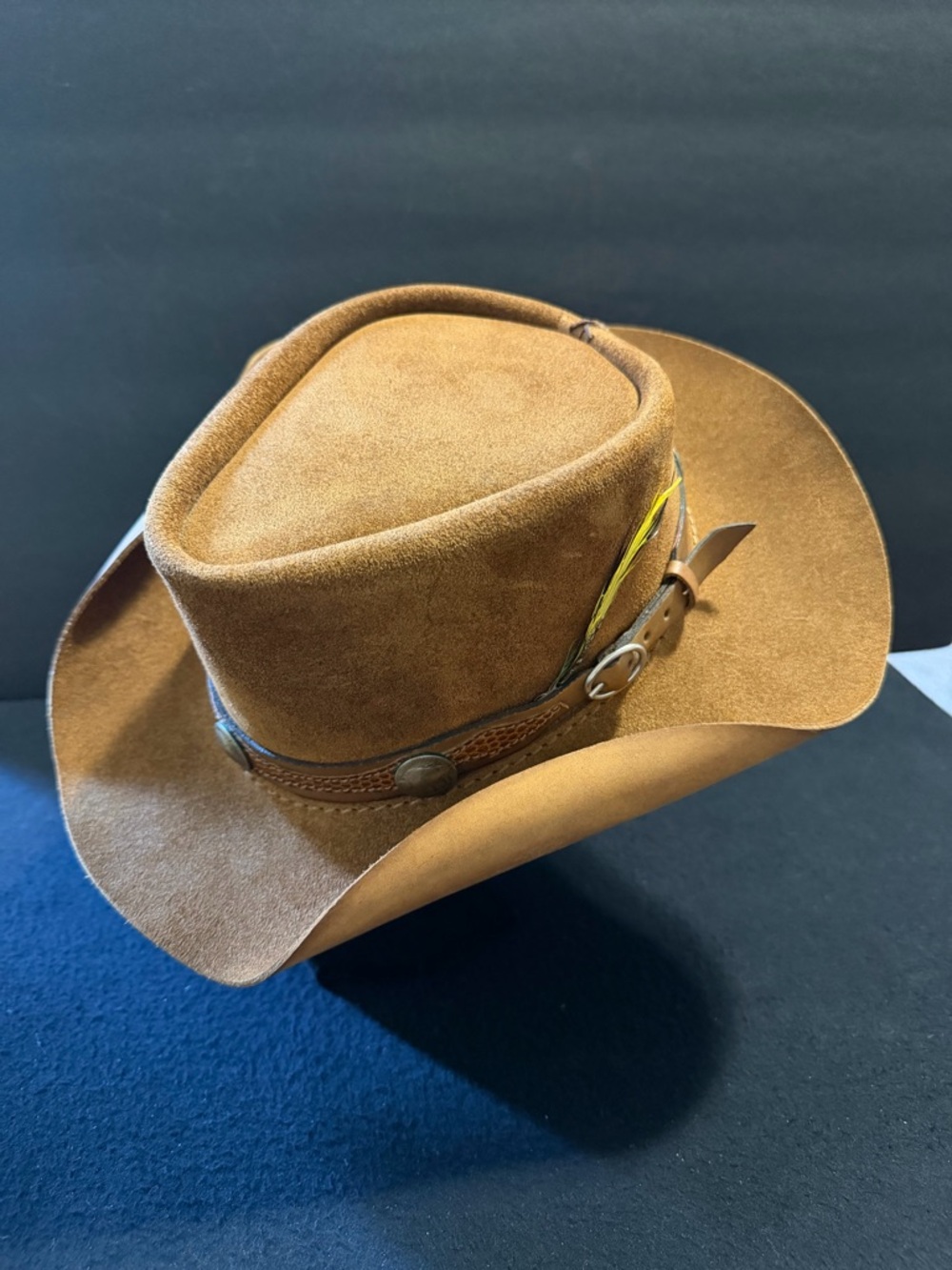 Leather Western Cowboy Hat in Tan with Decorative Buffalo Nickel Band